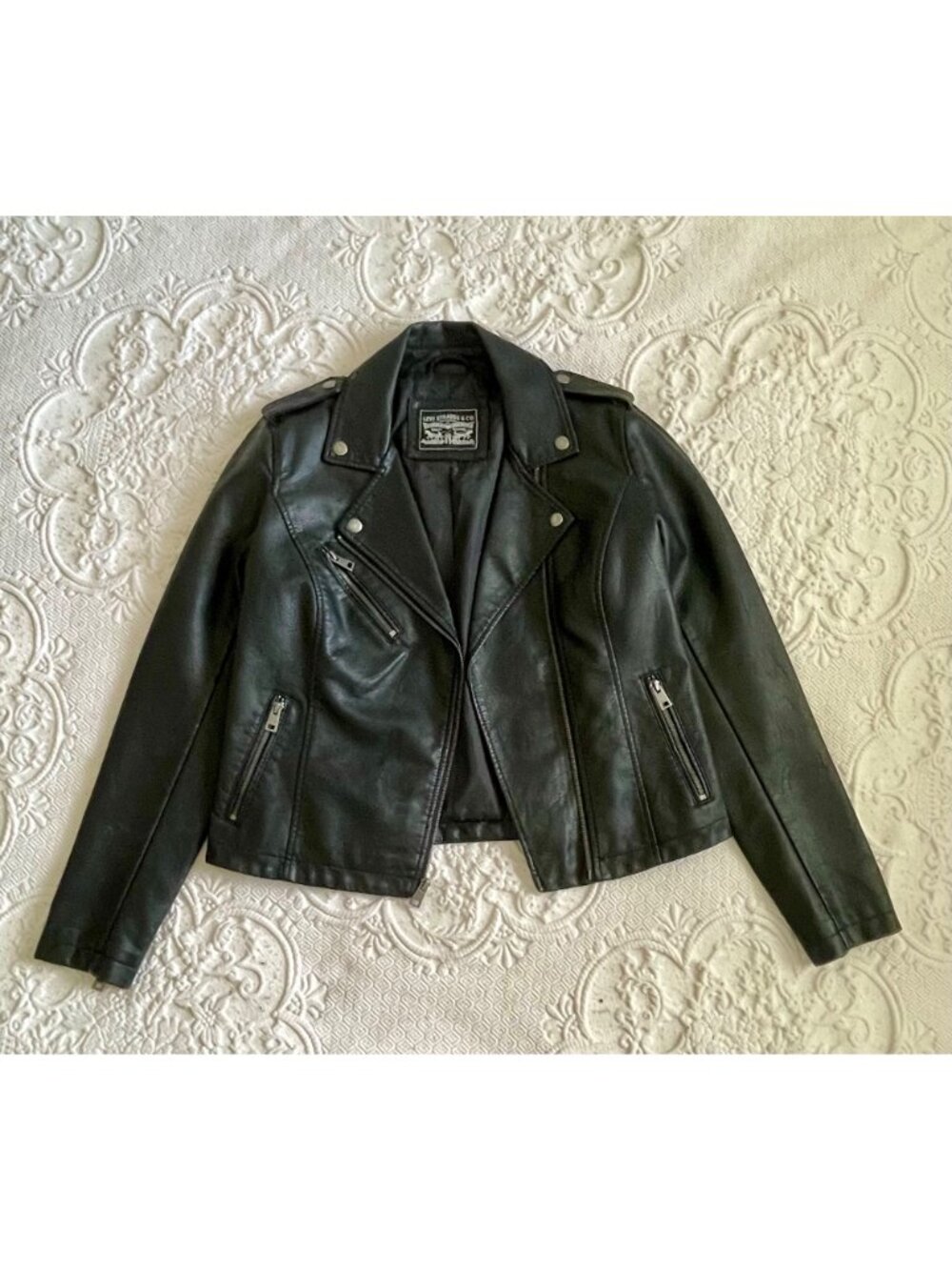 Levi’s Black Faux Leather Moto Jacket Black Size Medium - Picture 12 of 15